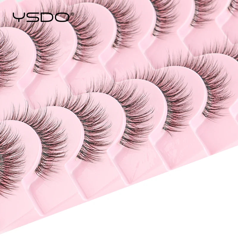 YSDO 3/10pairs Manga Lashes Natural Look False Eyelashes 3D Fake Mink Lashes Extensions Makeup Tools Clear Band Faux Cils