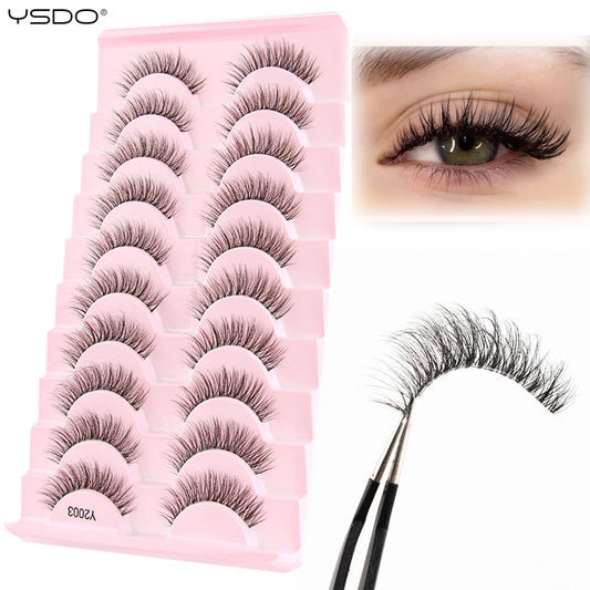 YSDO 3/10pairs Manga Lashes Natural Look False Eyelashes 3D Fake Mink Lashes Extensions Makeup Tools Clear Band Faux Cils