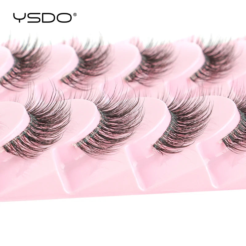 YSDO 3/10pairs Manga Lashes Natural Look False Eyelashes 3D Fake Mink Lashes Extensions Makeup Tools Clear Band Faux Cils